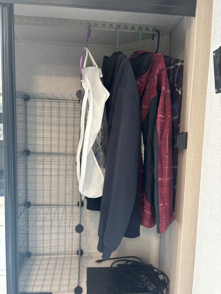 Modular wire shelving in RV closet